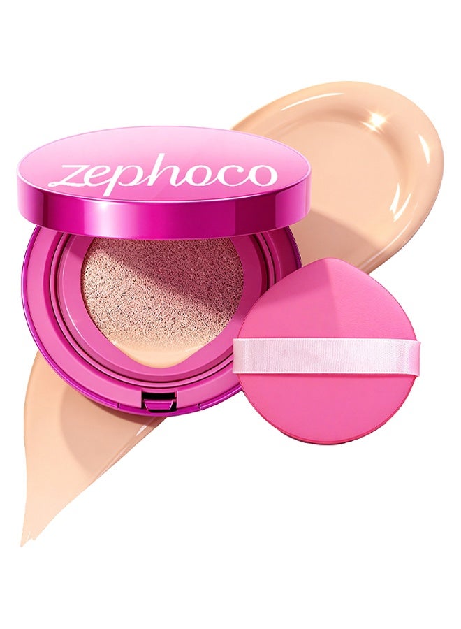 zephoco Velvet Skin Moisturizing Cushion, Pink Glow Cushion Foundation, Easy Coverage, Natural Dewy Glow Finish, Moisturizing For Dry Skin, Lightweight, Long-Lasting & Oxidation-Resistant And High Coverage (Lvory White) - Image 1